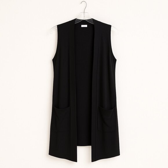 BACKDROP | Black Long Sleeveless Cardigan Sweater - Picture 2 of 6